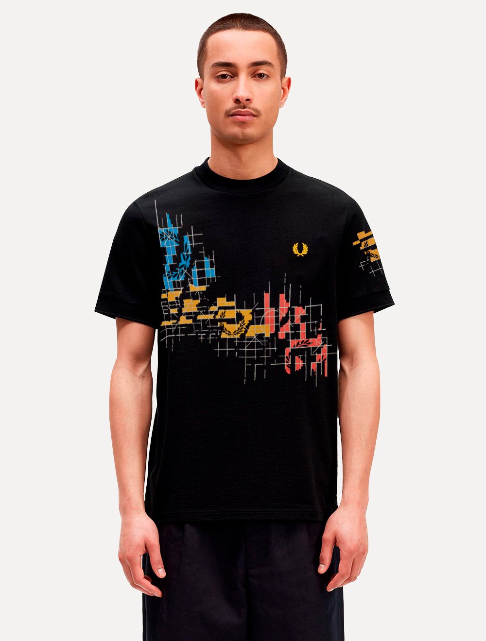 Camiseta Fred Perry Masculina Regular Grid Color Print Preta