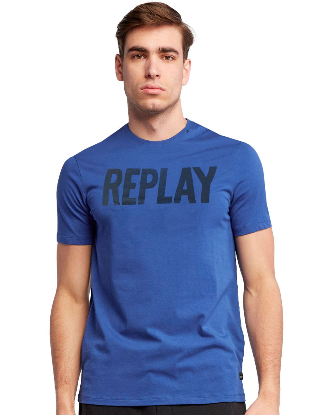 Camiseta Replay Masculina Frontal Stamp Logo Azul Royal