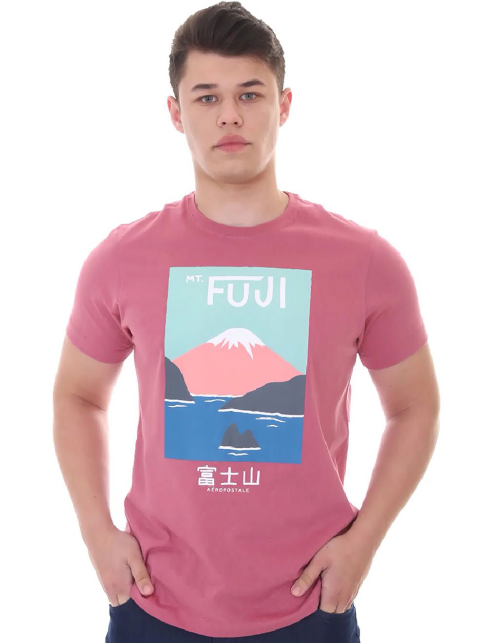 Camiseta Aeropostale Masculina Mount Fuji Rosa Escuro