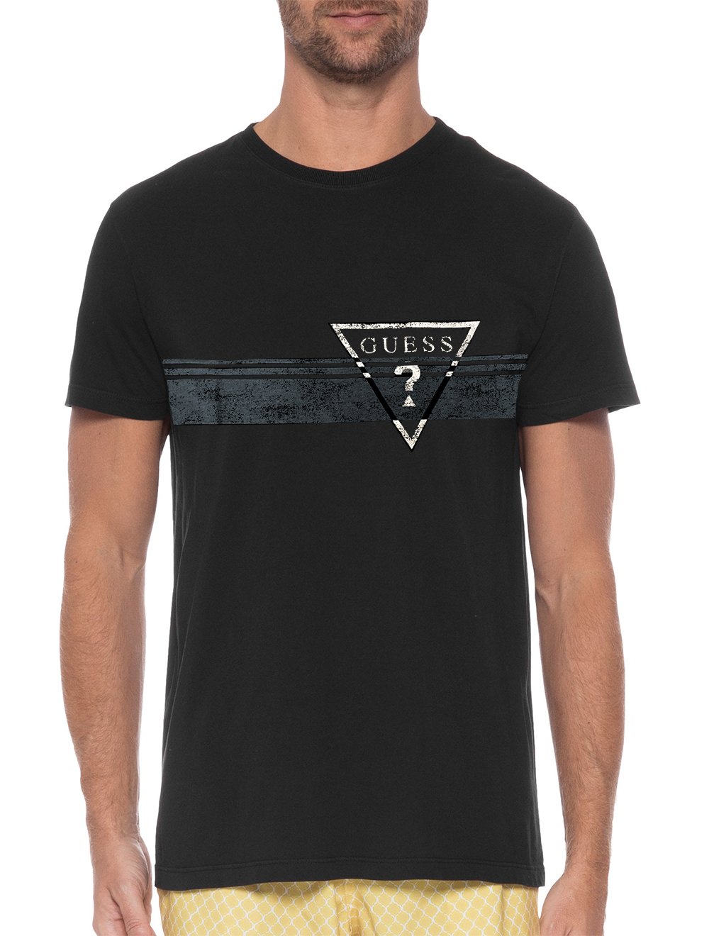 Camiseta Guess Masculina Grunge Sash Logo Preta