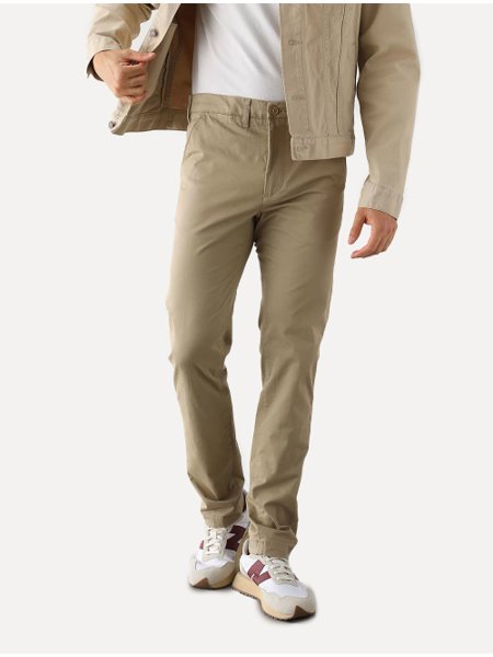 Calça Lacoste Masculina Sarja Chino Slim Fit New Classic Caqui