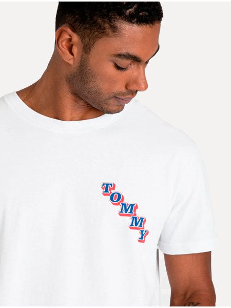 Camiseta Tommy Jeans Masculina Skate College Logo Branca