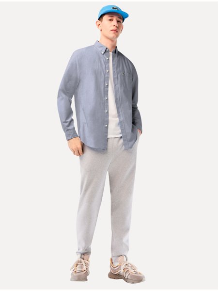 Camisa Lacoste Masculina Cotton Poplin Grid Branco/Azul