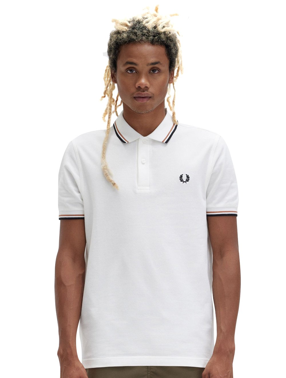 Polo Fred Perry Masculina Piquet Regular Brown Black Twin Tipped Off-White