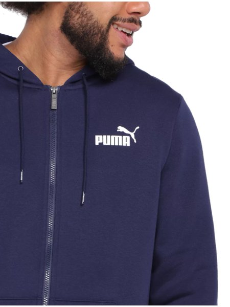 Moletom Puma Masculino Hoodie Essentials Small Logo Full-Zip Azul Marinho