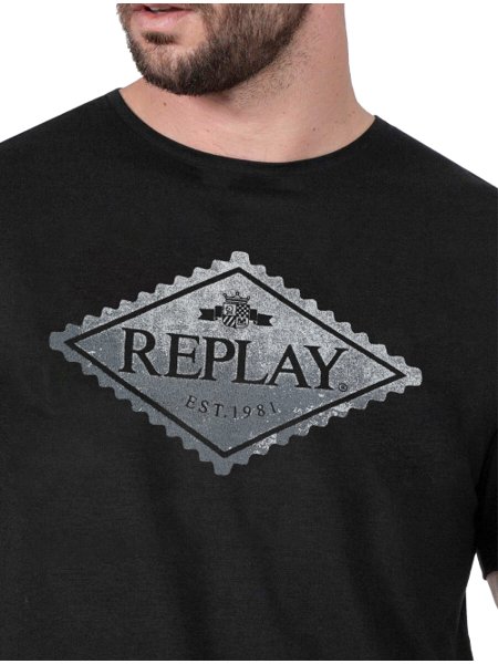 Camiseta Replay Masculina Label Grunge Logo Preta