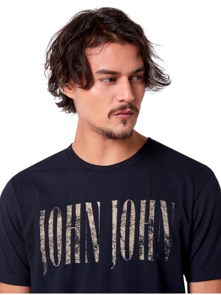 Camiseta John John Masculina Regular Rough Logo Preta