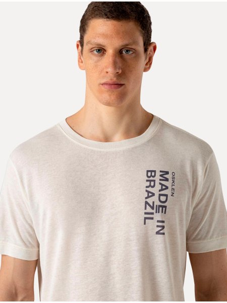 Camiseta Osklen Masculina Regular Linen Made In Brazil Mescla Off-White