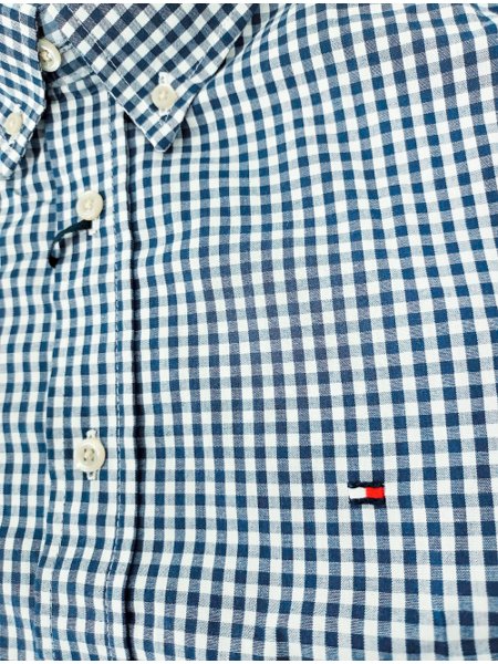 Camisa Tommy Hilfiger Masculina Xadrez Gingham Branca/Azul Marinho