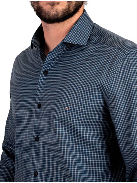 Camisa Masculina Slim Tricoline Micro Xadrez - Aramis - Azul