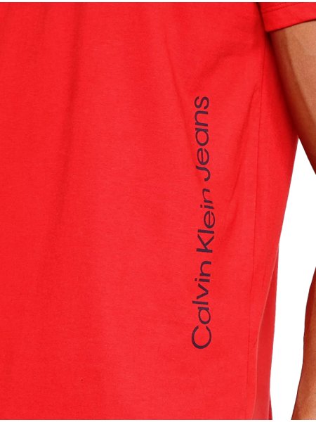 Camiseta Calvin Klein Jeans Masculina Vertical Side Logo Vermelha
