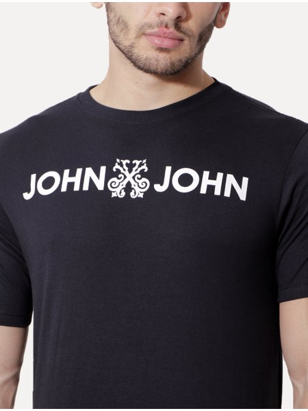 Camiseta John John Masculina Slim Brasao Shaded Black Preta