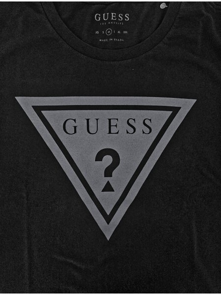 Camiseta Guess Masculina Full Gray Logo Print Preta