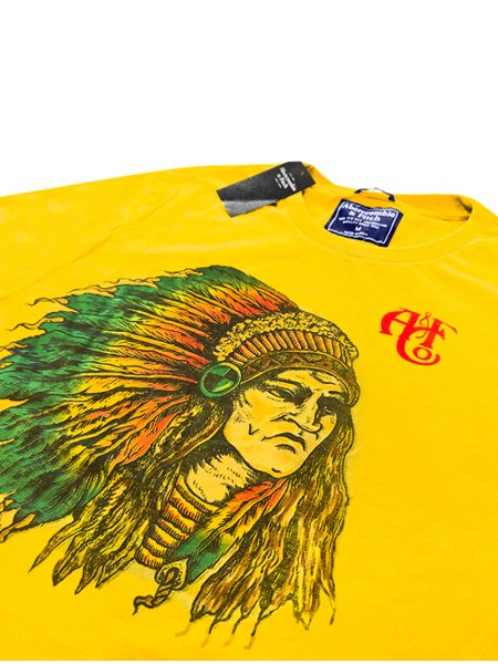Camiseta Abercrombie Masculina Muscle Sketch Indian Chief Amarela