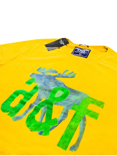 Camiseta Abercrombie Masculina Muscle Watercolor A&F Moose Amarela