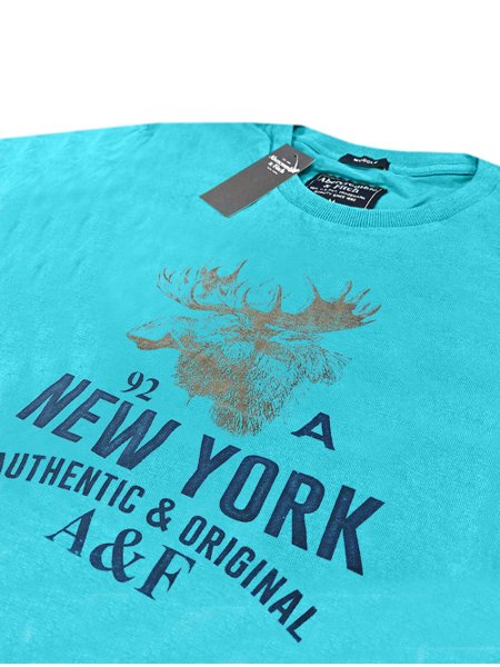 Camiseta Abercrombie Masculina Muscle Moose A92 New York Print Azul Claro