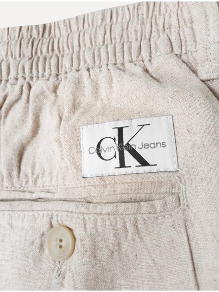 Bermuda Calvin Klein Jeans Masculina Linho Cadarço Cáqui Mescla Claro