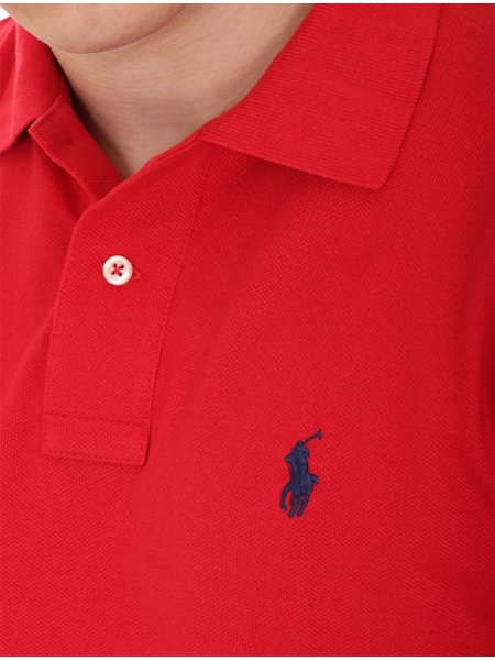 Polo Ralph Lauren Masculina Custom Fit Navy Logo Vermelha