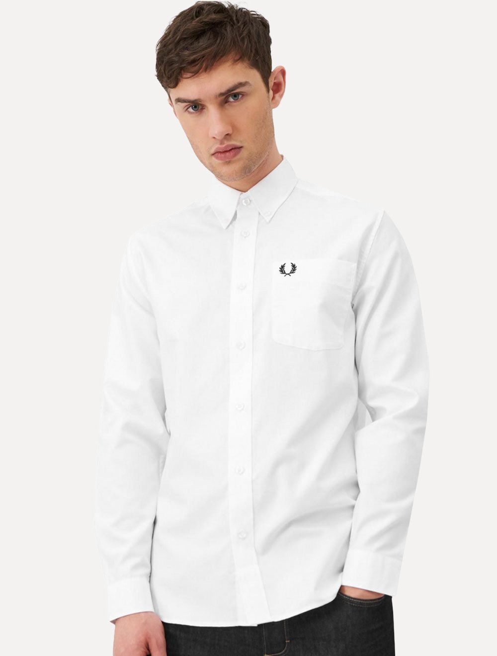 Camisa Fred Perry Masculina Oxford Pocket Black Logo Branca