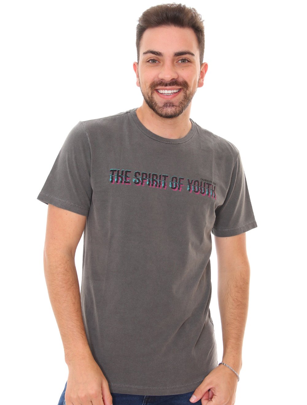 Camiseta Calvin Klein Jeans Masculina Spirit Youth Grafite