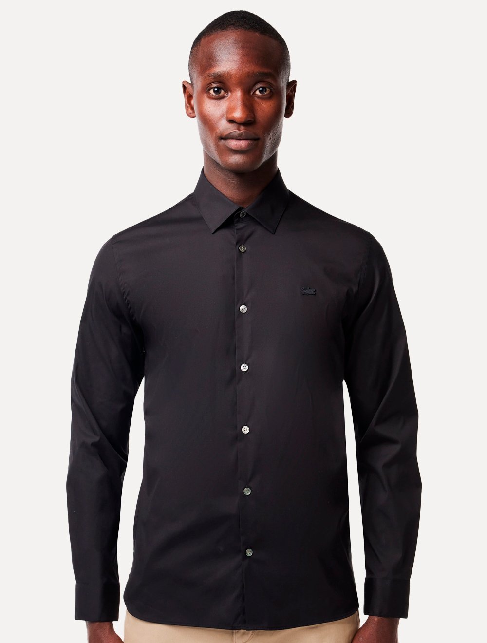 Camisa Lacoste Masculina Slim Fit Clássica All Black Preta