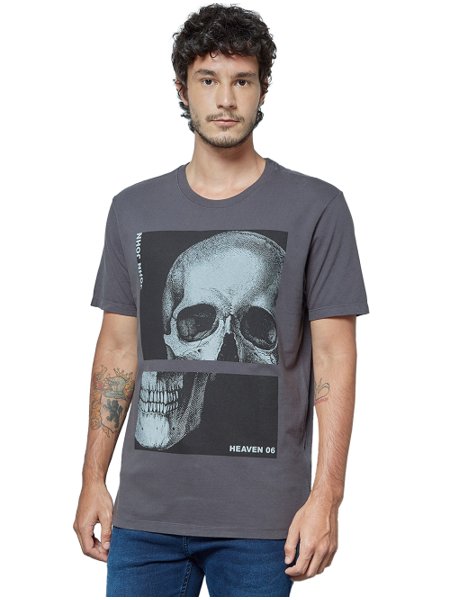 Camiseta John John Masculina Regular Fragment Skull 006 Grafite