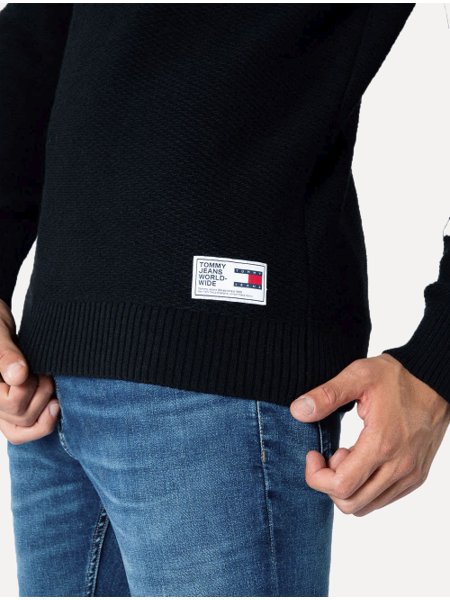 Suéter Tommy Jeans Masculino C-Neck Regular Structured Sweater Preto
