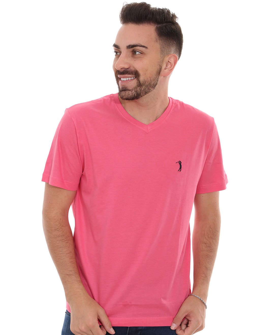 Camiseta Aleatory Masculina V-Neck Classic Icon Rosa