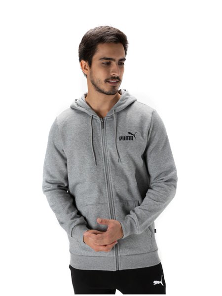 Moletom Puma Masculino Hoodie Essentials Small Logo Full-Zip Cinza Mescla