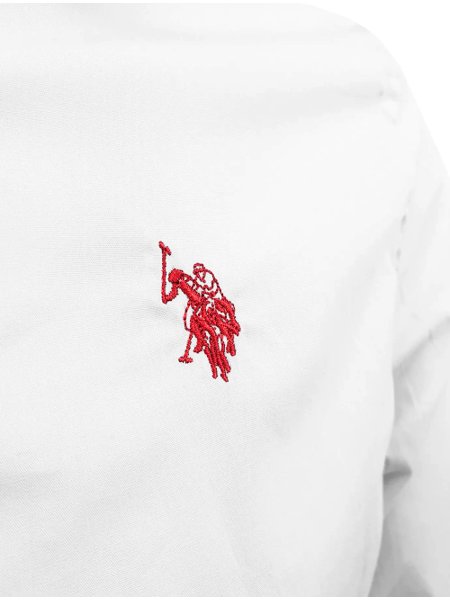 Camisa U.S. Polo Assn Masculina Tricoline Regular Classic Red Icon Branca