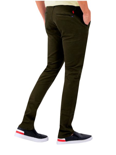 Calça Ralph Lauren de Sarja Chino Stretch Slim Fit Red Icon Verde