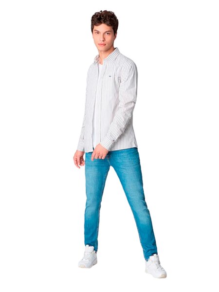 Camisa Tommy Jeans Masculina Striped Linen Blend Pocket Off-White Cinza