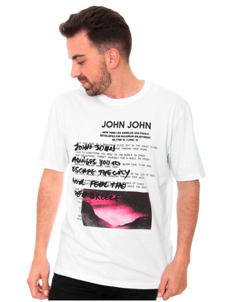 Camiseta Regular Fit John John Preta Estampada - New Man Store
