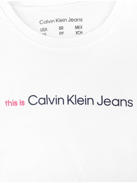 Camiseta Calvin Klein Masculina Slim Logo Flamê Branca