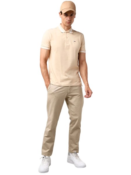 Polo Tommy Jeans Masculina Piquet Tipped Stretch Jacquard Areia