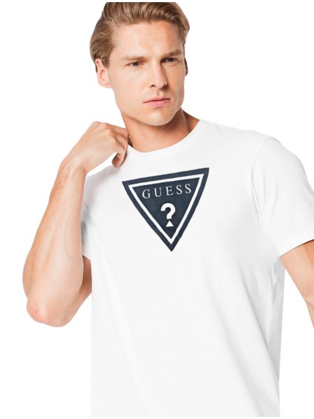 Camiseta Guess Masculina Full Navy Logo Print Branca