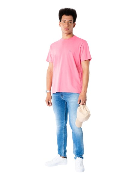 Camiseta Tommy Jeans Masculina Classic Jersey C-Neck Flag Rosa