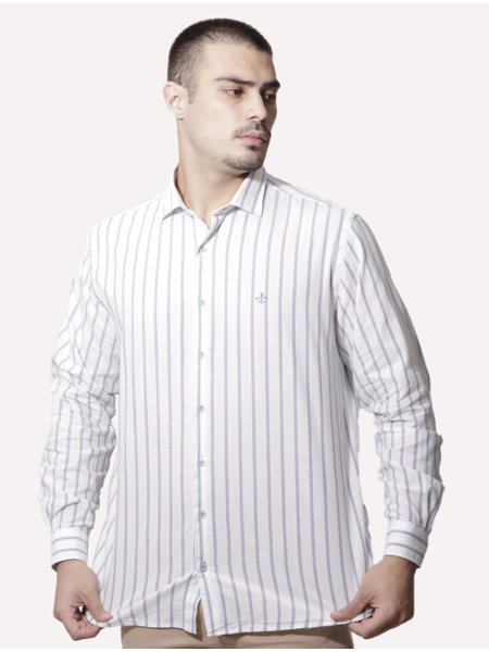 Camisa Dudalina Masculina Comfort Listrada Azul/Branca