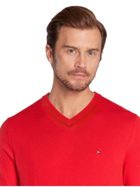 Suéter Tommy Hilfiger Masculino Signature V-Neck Vermelha