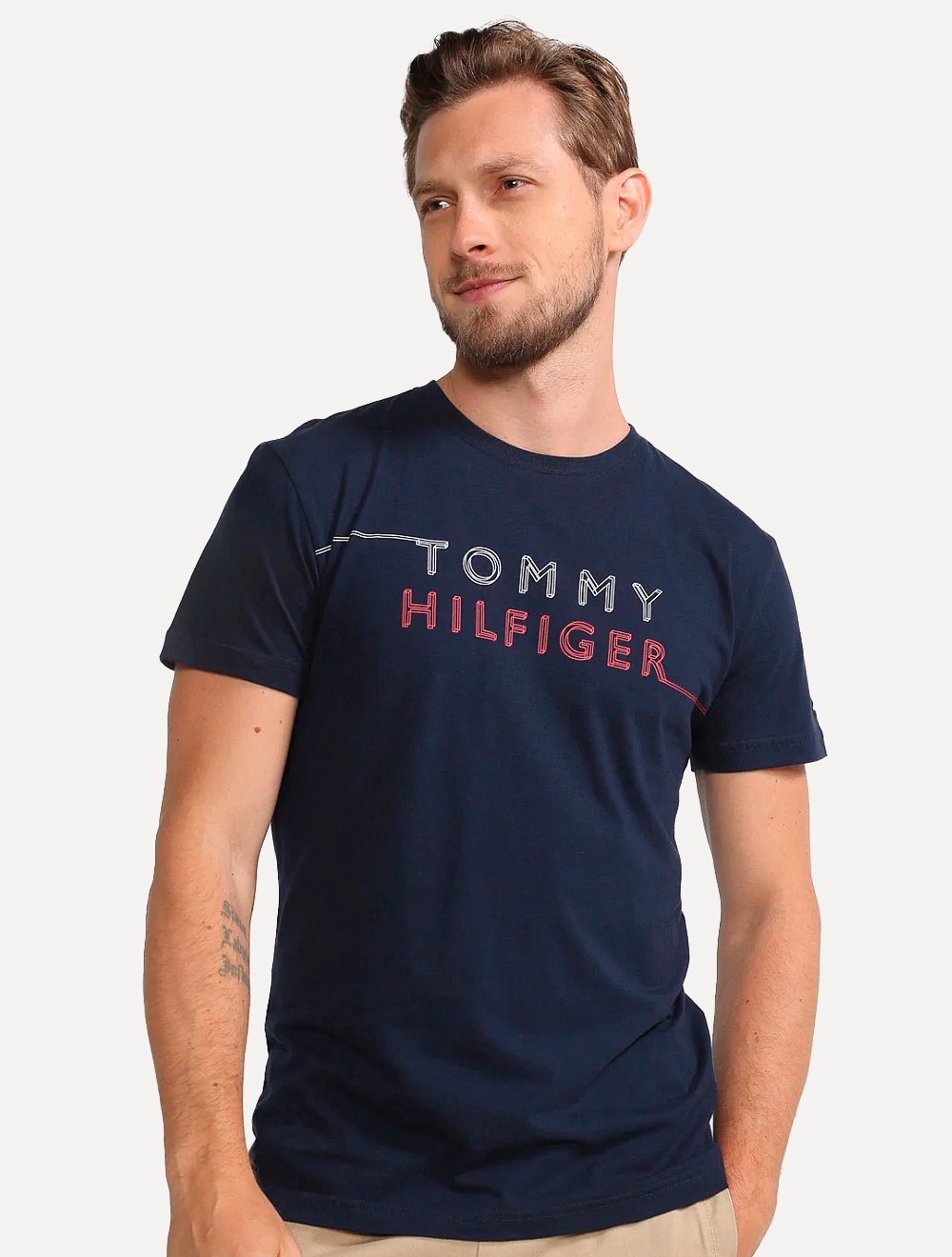 Camiseta Tommy Hilfiger Masculina 3D Large Corp Logo Azul Marinho