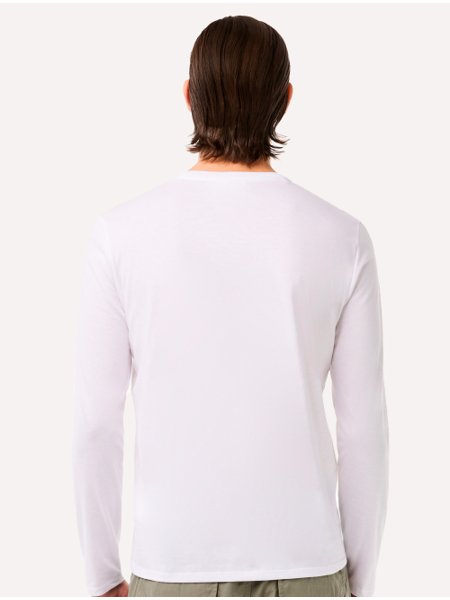 Camiseta Lacoste Masculina Manga Longa Jersey Pima Cotton Branca