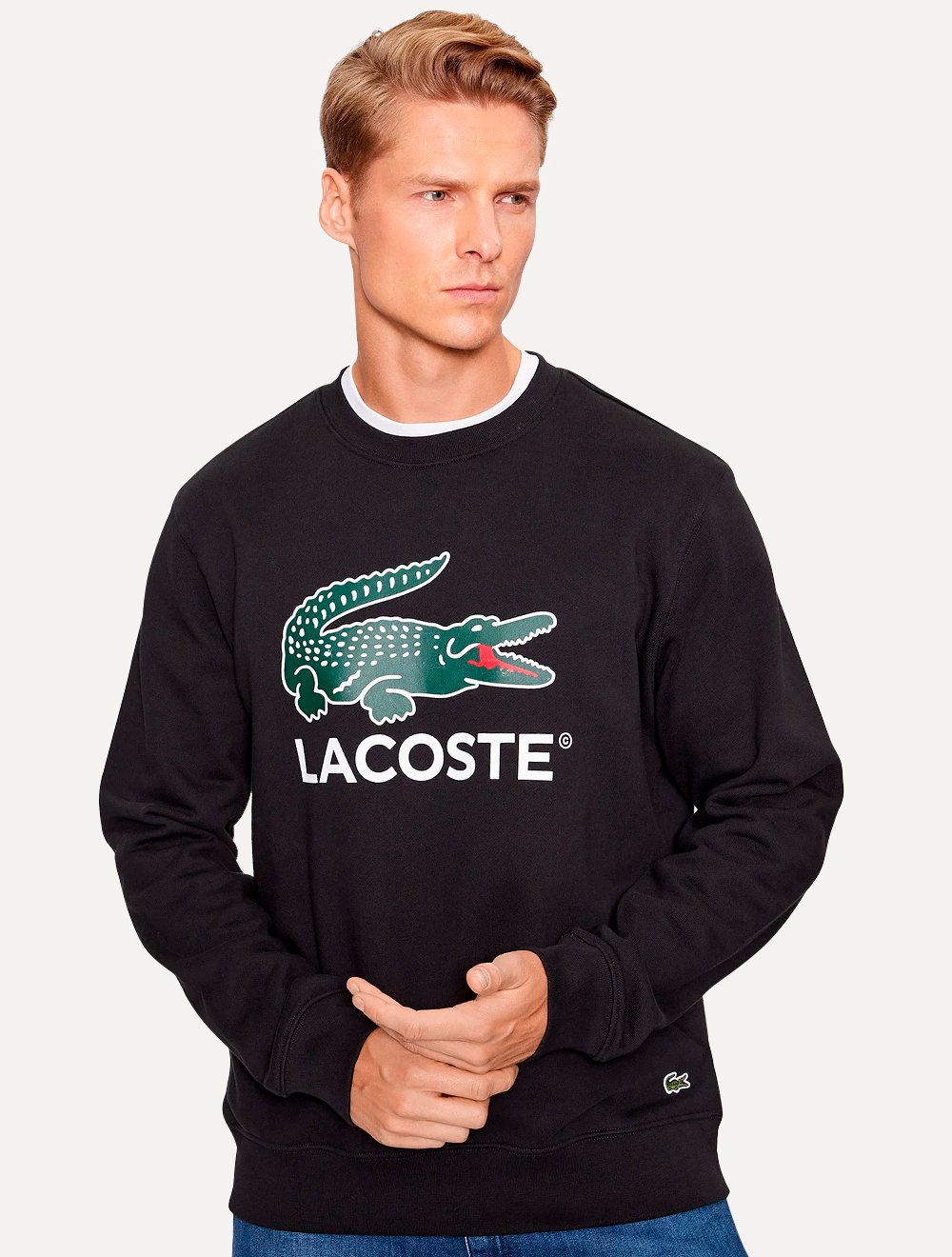 Moletom Lacoste Masculino Crewneck Classic Fit Cotton Fleece Logo
