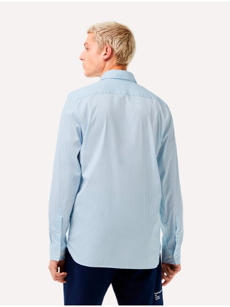 Camisa Lacoste Masculina Slim Fit Popeline Stretch Striped Azul Claro