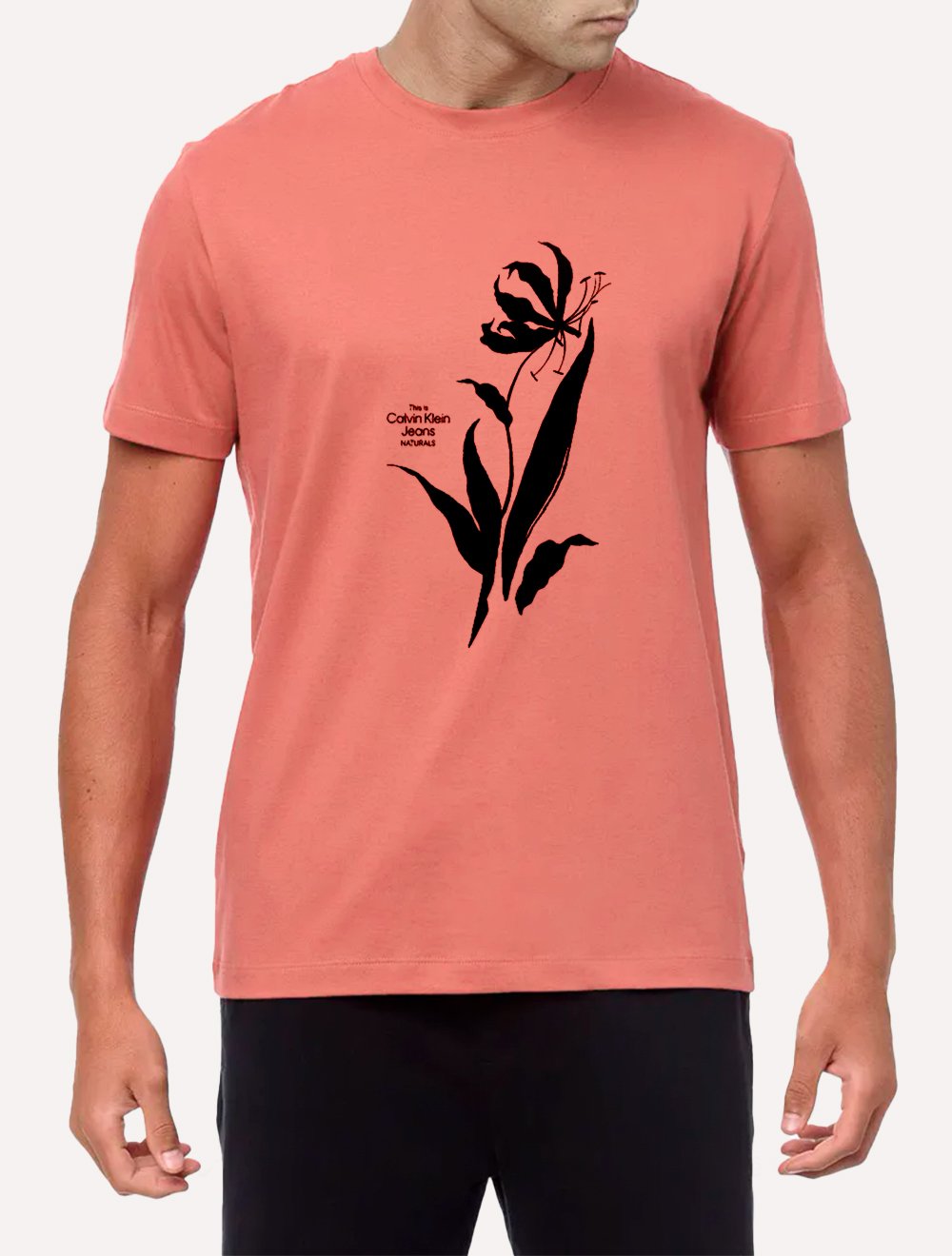 Camiseta Calvin Klein Jeans Masculina Naturals Flower Salmão