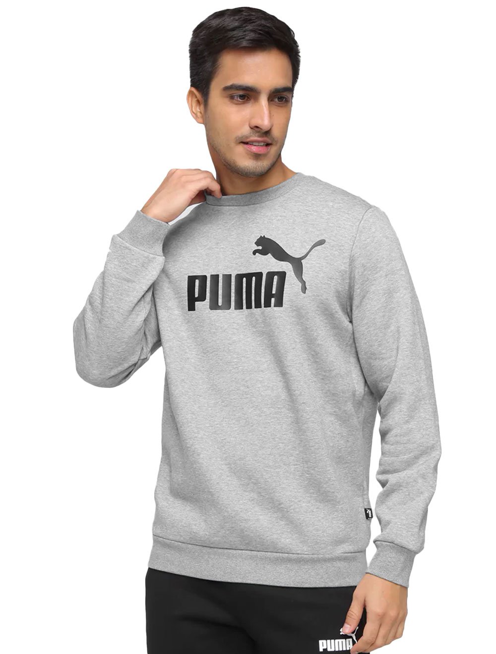 Moletom Puma Masculino Crewneck Essentials Big Logo Cinza Mescla