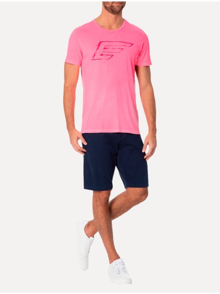Camiseta Ellus Masculina Cotton Fine Maxi Splash Logo Neon Rosa