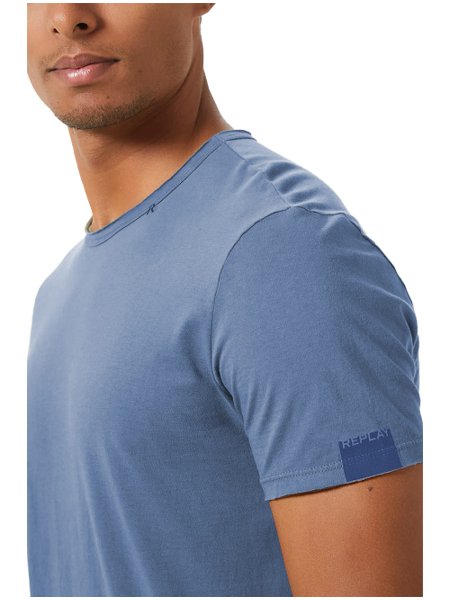 Camiseta Replay Masculina Basic Embroidered Logo Azul Claro
