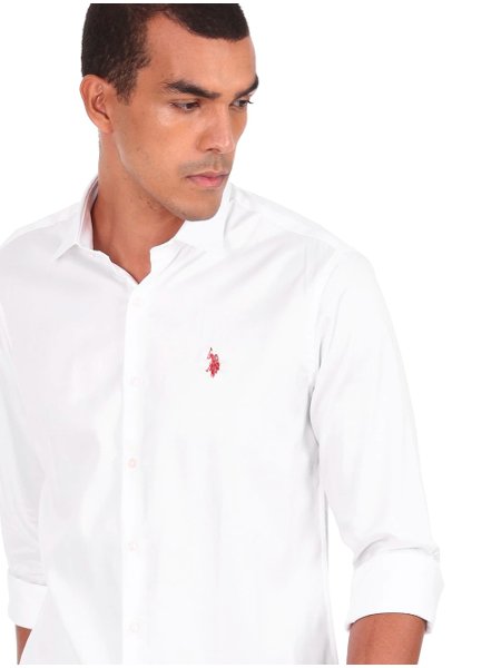 Camisa U.S. Polo Assn Masculina Tricoline Regular Classic Red Icon Branca