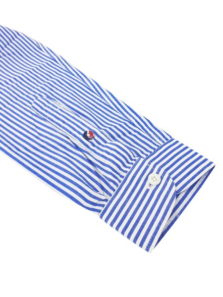 Camisa Tommy Jeans Masculina Striped Linen Blend Pocket Azul Royal Branca