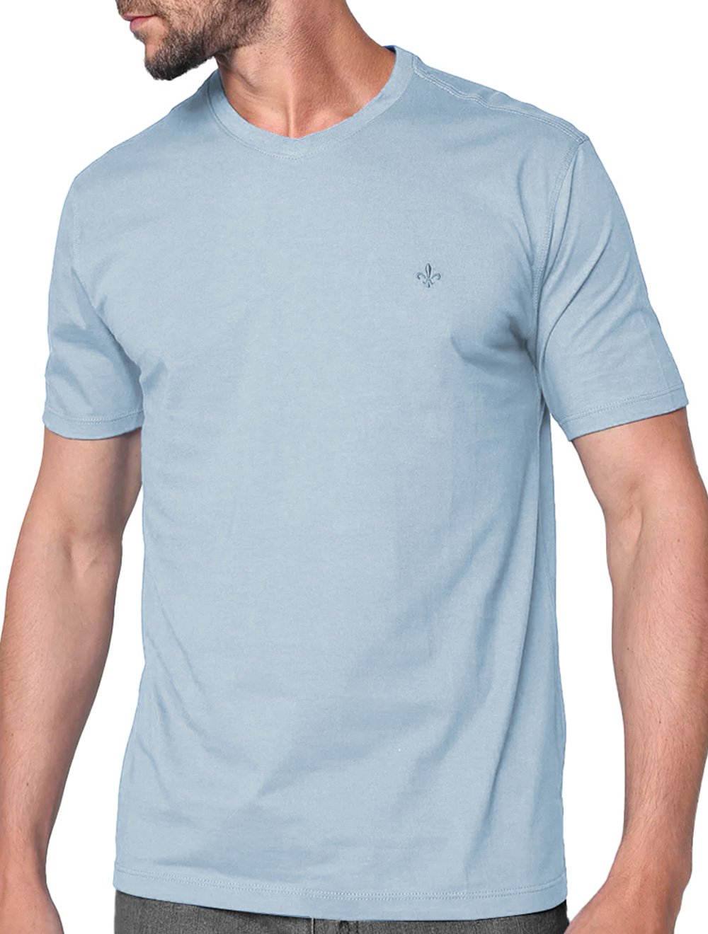 Camiseta Dudalina Masculina V-Neck Essentials Moda Logo Azul Medio